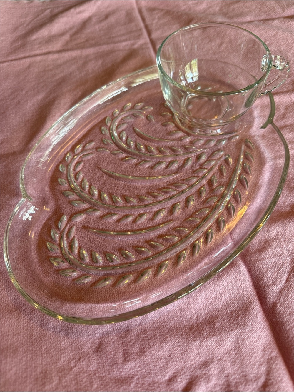 Clear Glass Snack Plates with Cups- Federal Glass set of 2 cups & plates
